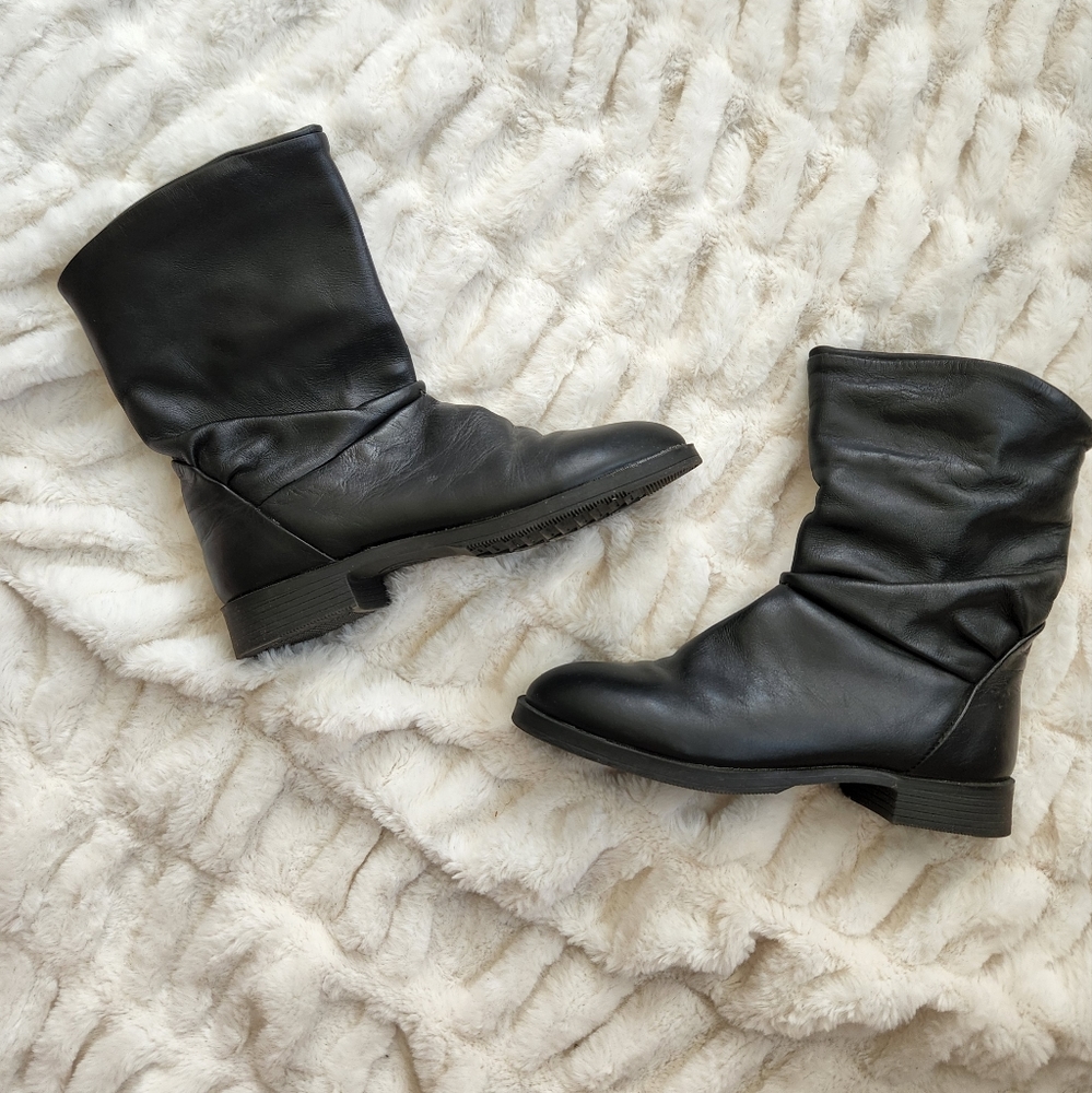 Vintage size 7 Narrow Leather Slouchy Dexter Hipster Boots Shoes - Picture 1 of 6